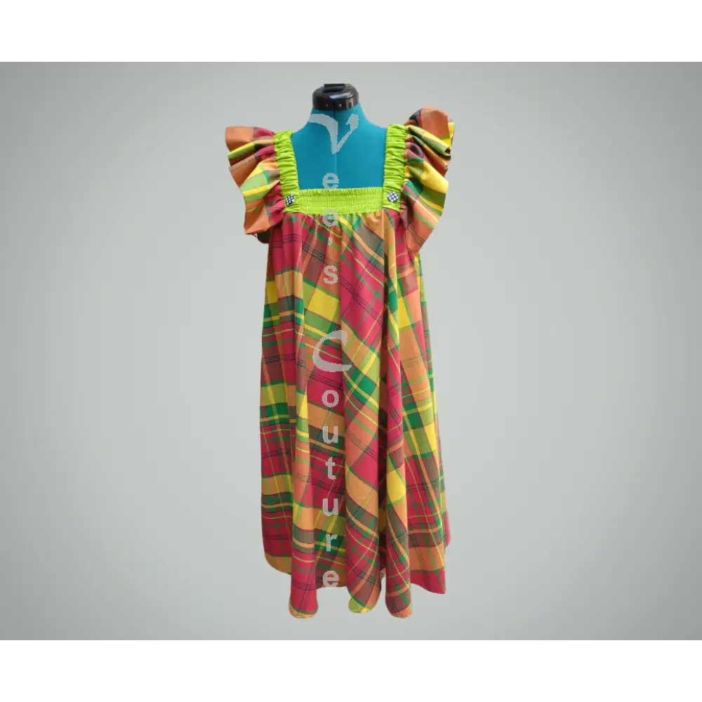 Madras Fantasy red and green dress